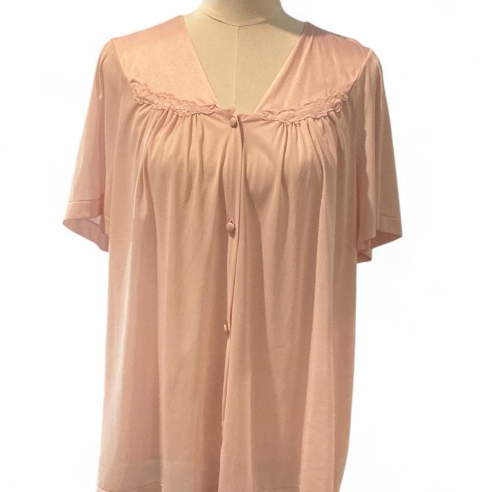 VTG Vanity Fair Bed Jacket Women XL Pink Good Vintage Lace Trim Nylon‎